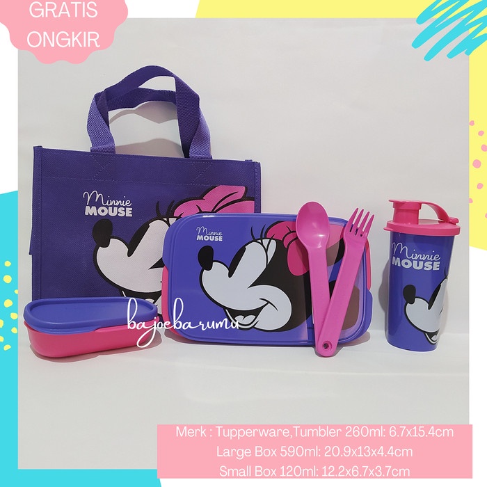 .........] TUPPERWARE Disney Minnie Mouse Lunch Box Set Tas Tempat Bekal Makan
