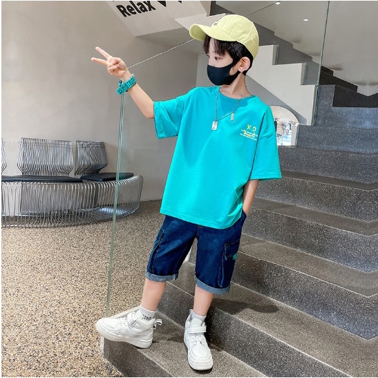 Setelan anak laki laki import XO SMILE + CELANA JEANS TEBAL KEKINIAN setelan anak teenager laki laki import