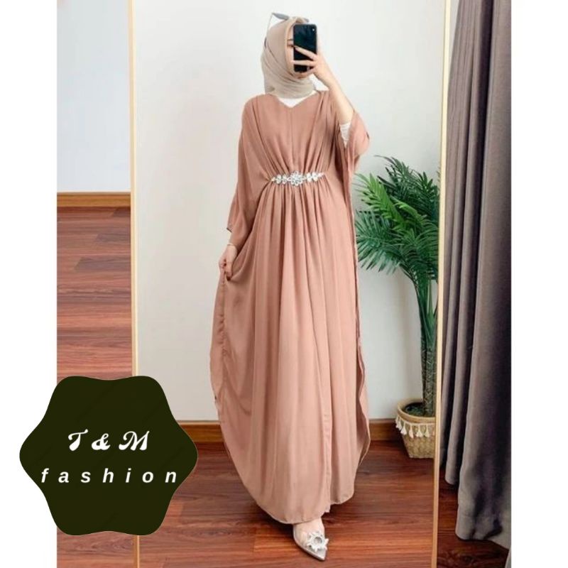 T &amp; M Fashion~Anjani Dress Kaftan Warna Broken White Mocca Black Pakaian Wanita Kasual/Semi Formal/Pengajian/Kondangan Baju Wanita Terbaru 2023 Lebaran