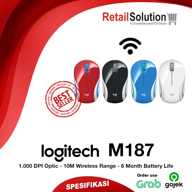 Mouse Wireless Mini 2.4GHz USB Dongle -  Logitech M187 M-187 Garansi Resmi