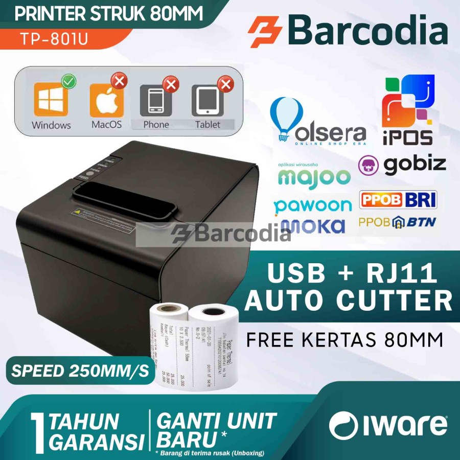 PRINTER THERMAL KASIR 80MM IWARE TP-801U/TP801 USB PORT