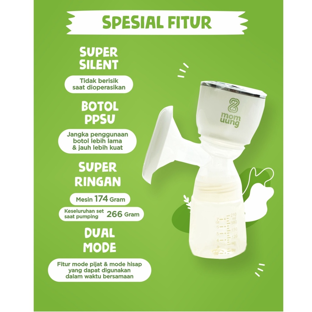 Mom Uung Electric Breastpump Rechargeable with PPSU Bottle MomUung