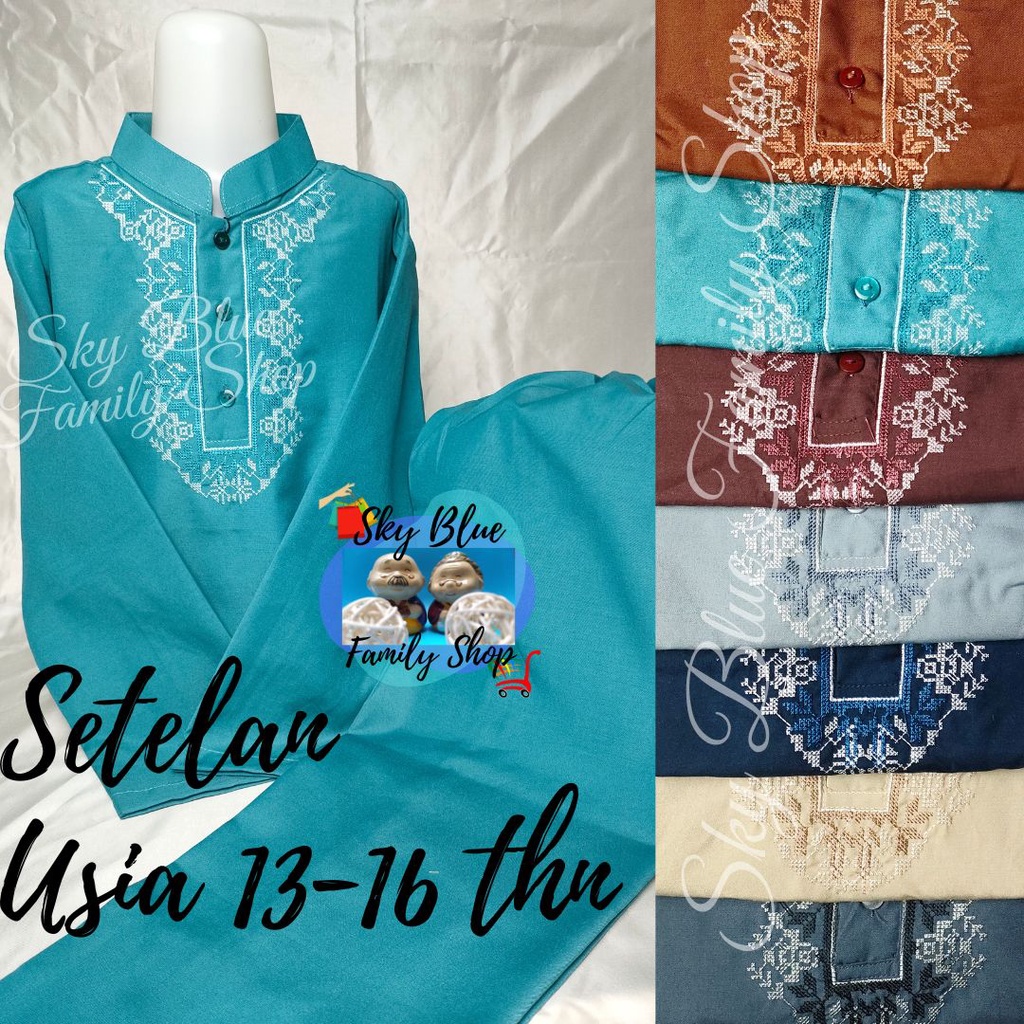 Sky Blue Family Shop BK-RKM145 Baju KOKO Usia 13 14 15 16 tahun ANAK Laki Setelan Set Gamis Bata Tos