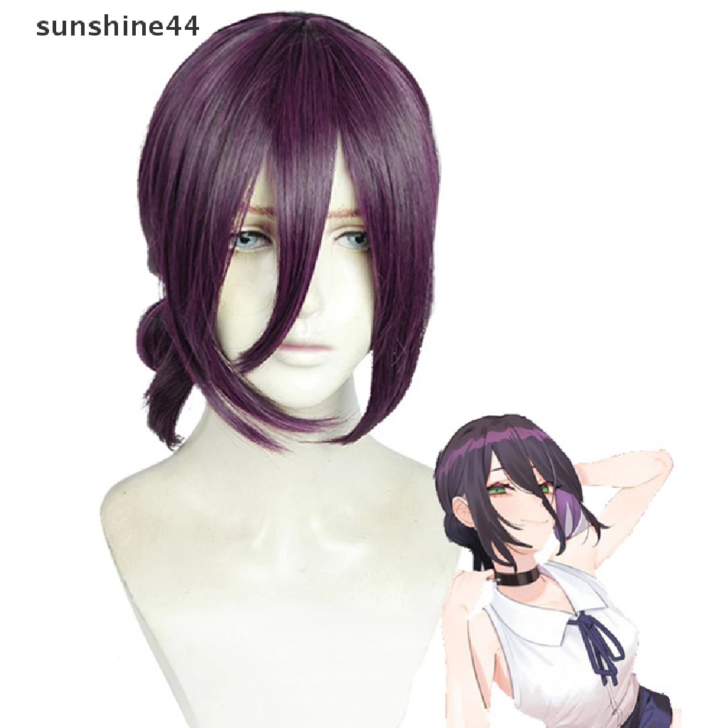 Sunshine Reze Cosplay Wig Anime Rantai Man Ungu Coklat Ponytail Rambut Pelucas Halloween Karnaval Pesta Kostum Bermain Peran.