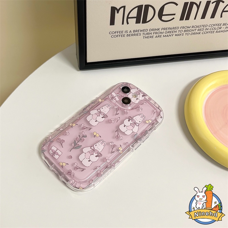 IPHONE Casing Kompatibel Untuk Iphone14 13 12 11 Pro Max X Xr Xs Max SE 8 7 6 6s Plus Gadis Hati Bunga Pink Kelinci Casing Ponsel Tanpa Rantai Tangan Silikon Tebal Soft Case Cover Pelindung