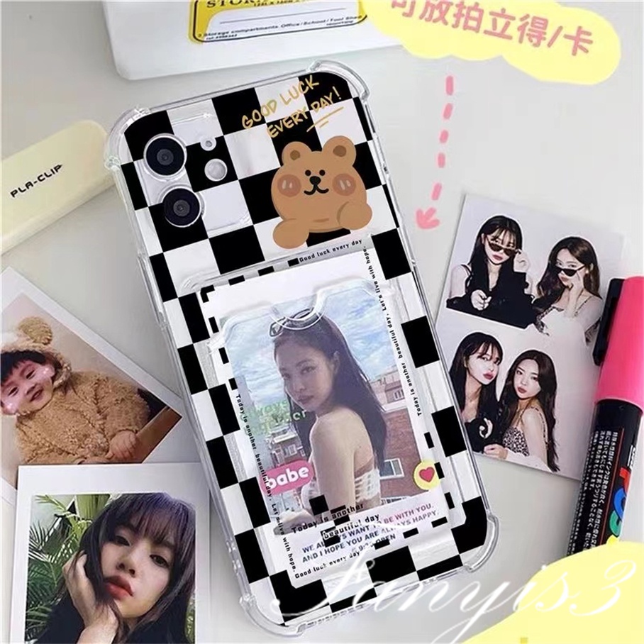 Compatible For IPhone 14 13 12 11 Pro Max X XR Xs Max 8 7 Plus SE 2020 Kompatibel Untuk Hitam Putih Gum Card Holder Phone Case Clear TPU Soft Cover Pelindung