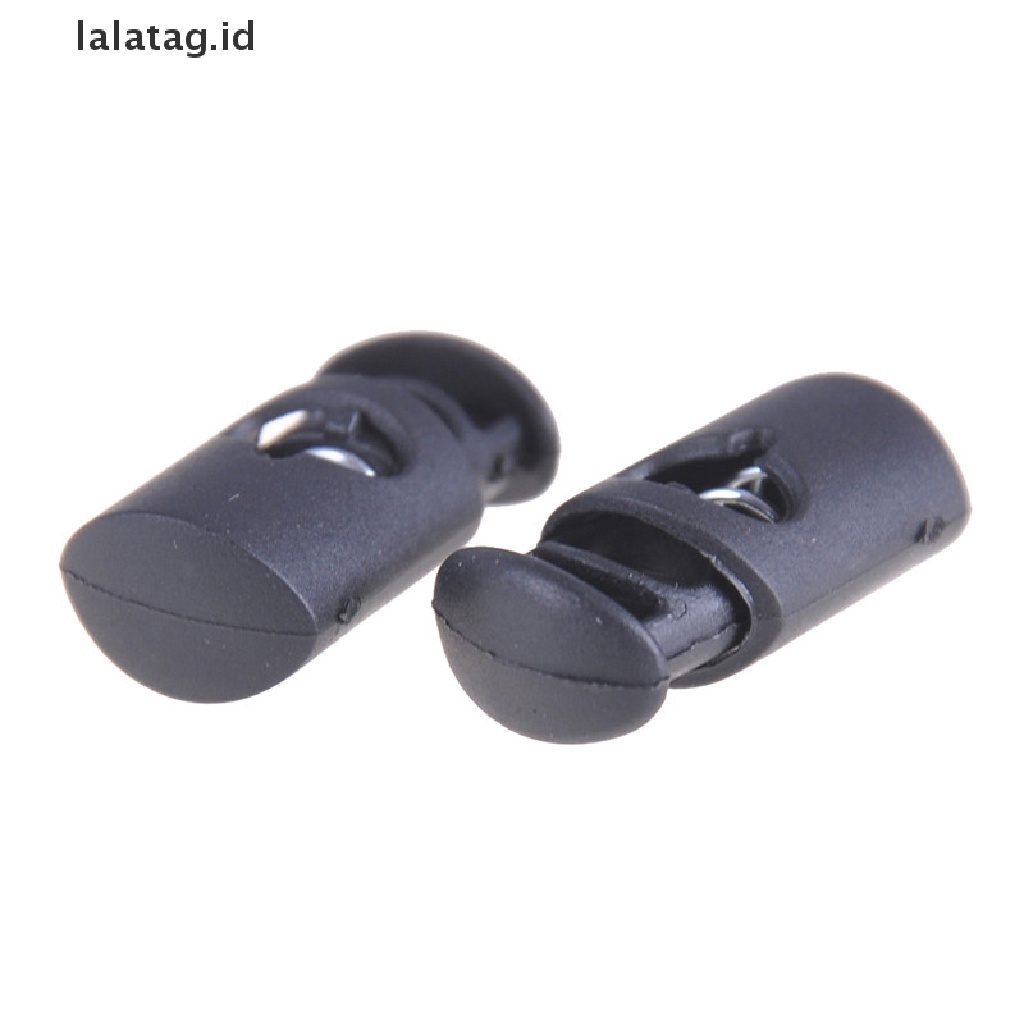 [lalatag] 10pcs/set Kunci Kabel Toggle Spring Clasp Stop Single Hole String Cord Plastik Hitam [ID]