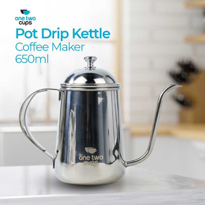 One Two Cups Coffee Maker Pot Drip Kettle Teko Kopi - HS4011 Silver 650ml