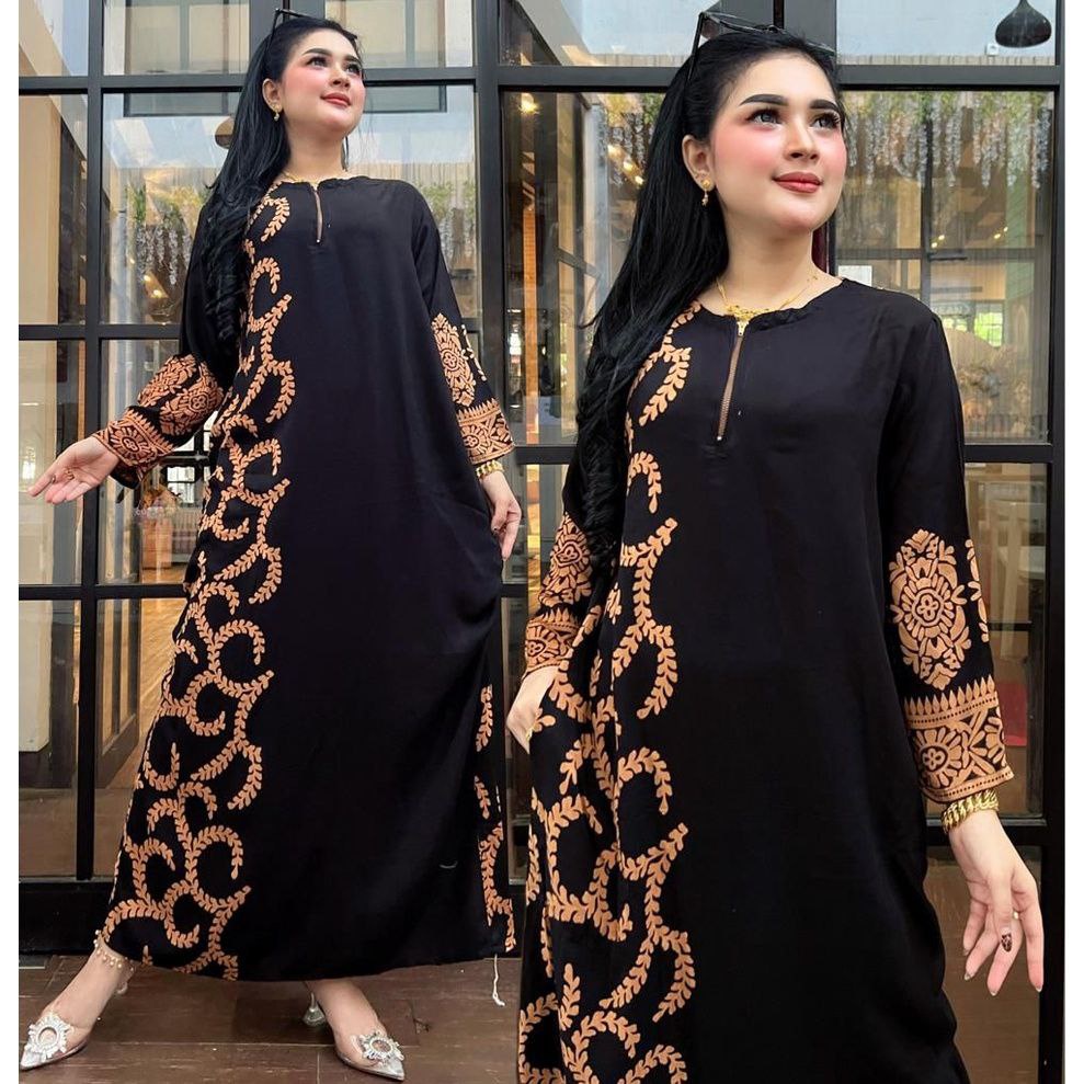 Gamis Hitam Elegan Motif Sultan Arabian Resleting Dada Depan ( Busui Friendly ) Dress Mewah &amp; Ori Isabel Series ( BISA COD ) // gamis remaja terbaru // gamis murah kekinian // gamis rayon premium // gamis syari muslim lebaran // gamis kondangan pesta