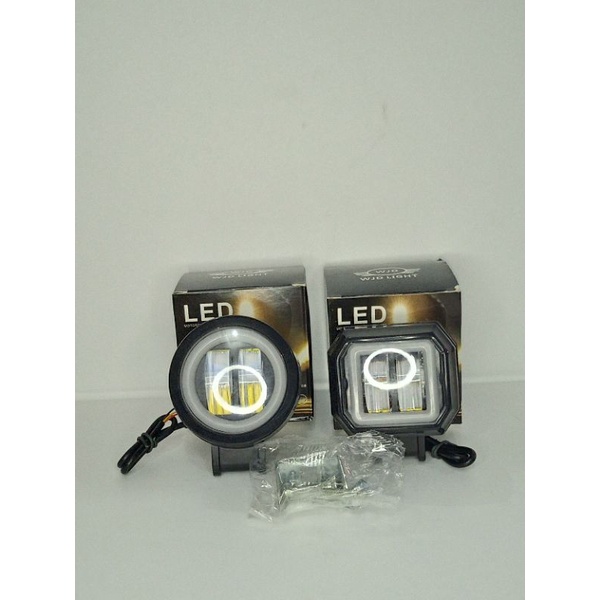 LAMPU TEMBAK SOROT LED CWL 2 MATA LENSA 4D MODEL BULAT KOTAK 20 WATT CREE ANGEL EYE UNIVERSAL MOBIL MOTOR ALUMUNIUM 12-24 VOLT
