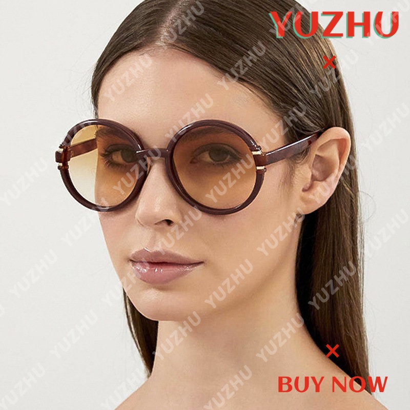 (YUZHU) Vintage Fashion Oversized Round Frame Sunglasses Kacamata Kerai Liburan Warna Permen Fashion Baru Wanita