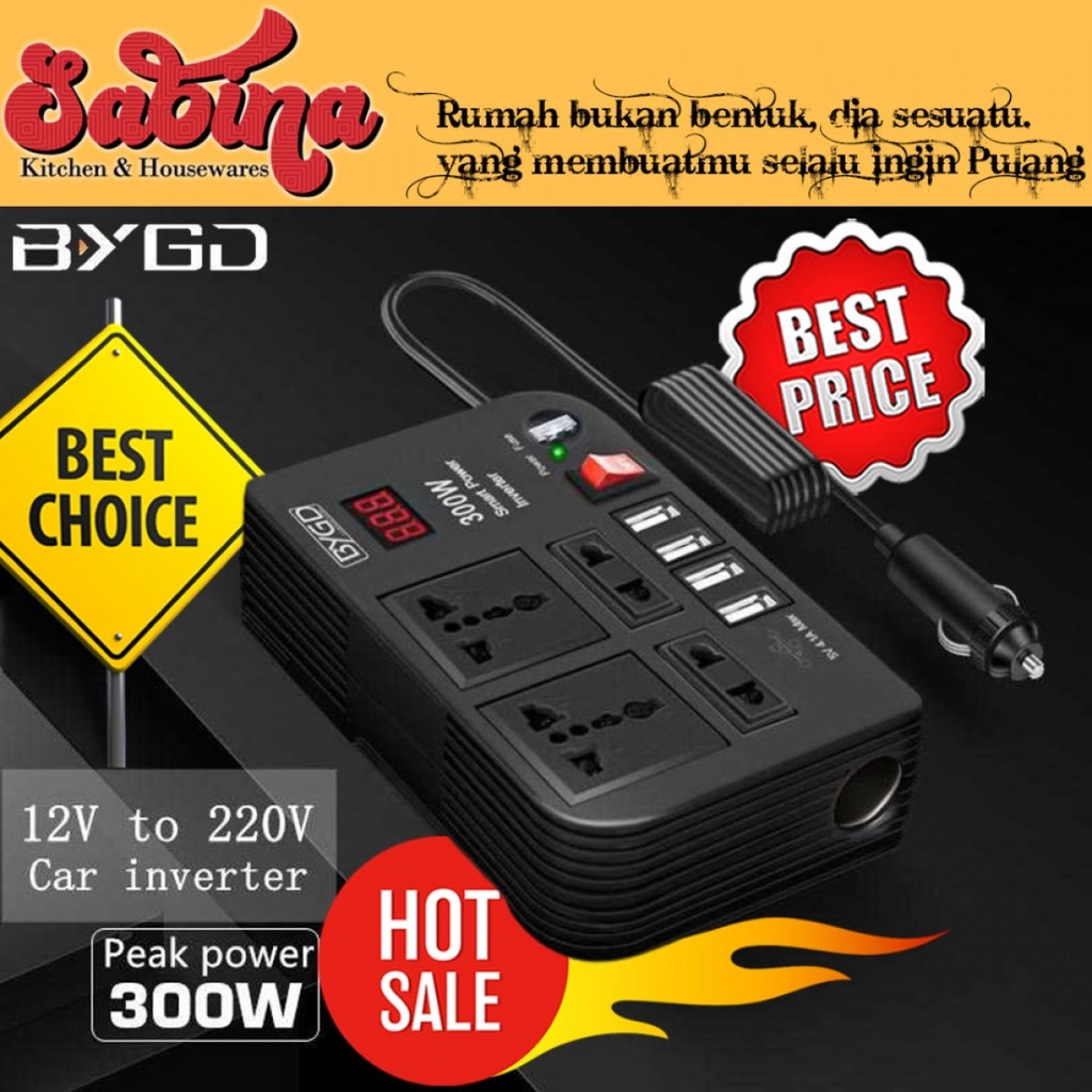 Car Power Inverter Mobil Pengubah Arus DC 12V to AC 220V 300W 4 USB