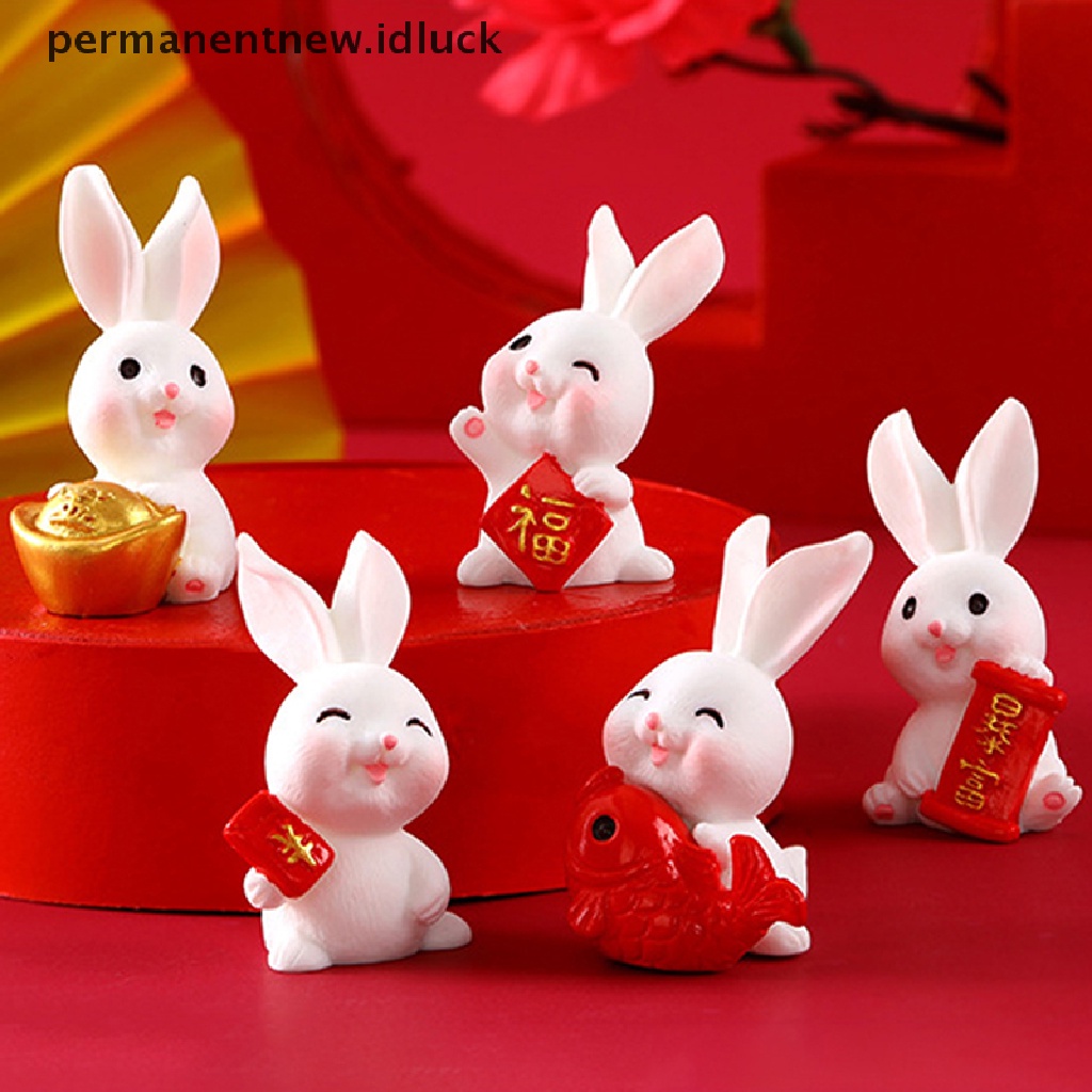 [luckypermanentnew] Miniatur Kelinci Tahun Baru Cina Kelinci Micro Landscape DIY Dekorasi Rumah Berkebun Kerajinan Pajangan Hiasan Craft [ID]