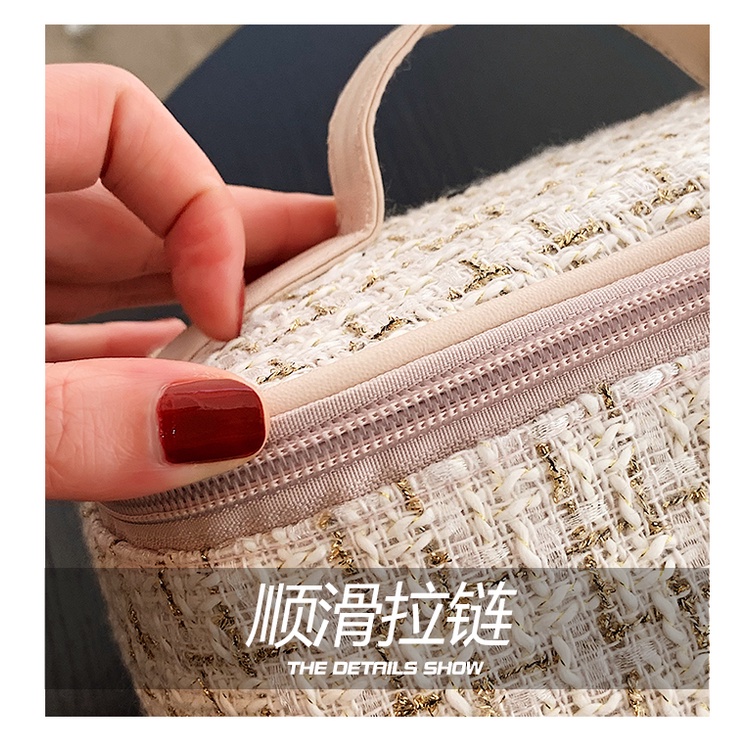 MAANGE Merajut Tweed Travel Tas Kosmetik Organizer Tempat Alat Baru Travel Make up Bag Kapasitas Besar Makeup Pouch Portable Travel Toilet Bag Mencuci Jinjing Kotak-Kotak Gaya Korea Model Tas Penyimpanan 1236