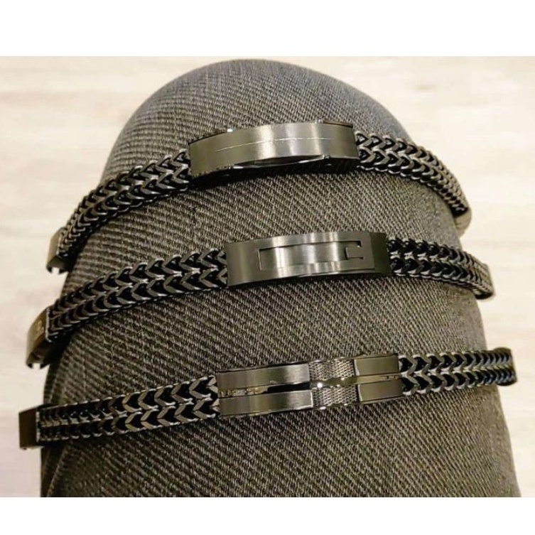 Gelang Titanium Hitam Rantai Kotak pria