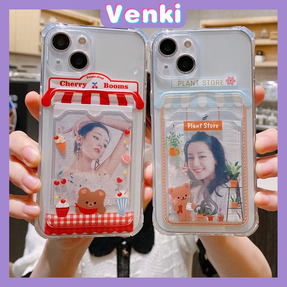 For iPhone 14 Pro Max Card Holder Case Clear Card Storage Back Cover Cute Ice Cream Shop &amp; Plant Shop Camera Protection Shockproof For iPhone 14 13 12 11 Plus Pro Max 7 Plus X XR