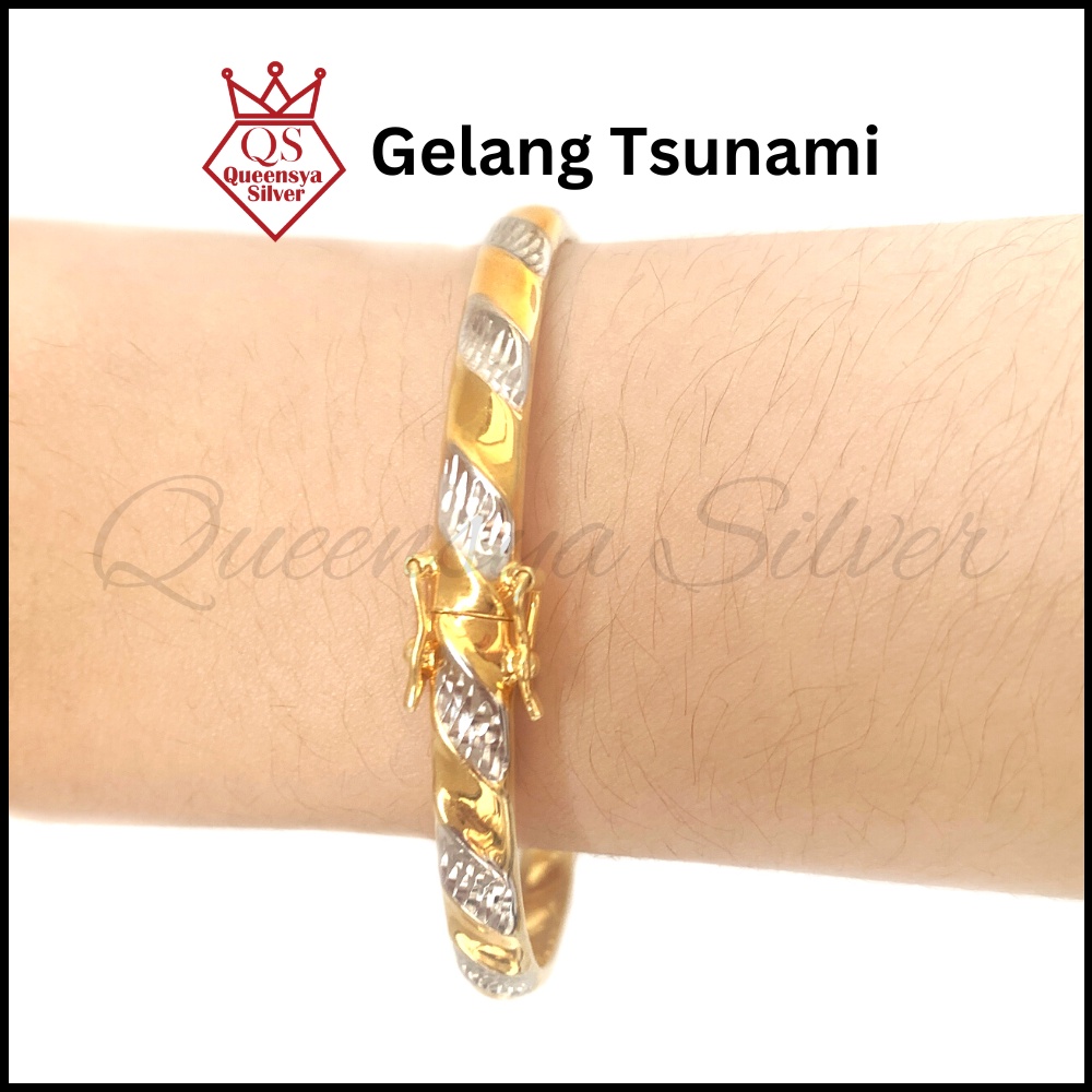 Gelang Perak Asli | Gelang Perak Wanita Lapis Emas Tsunami Queensya Silver