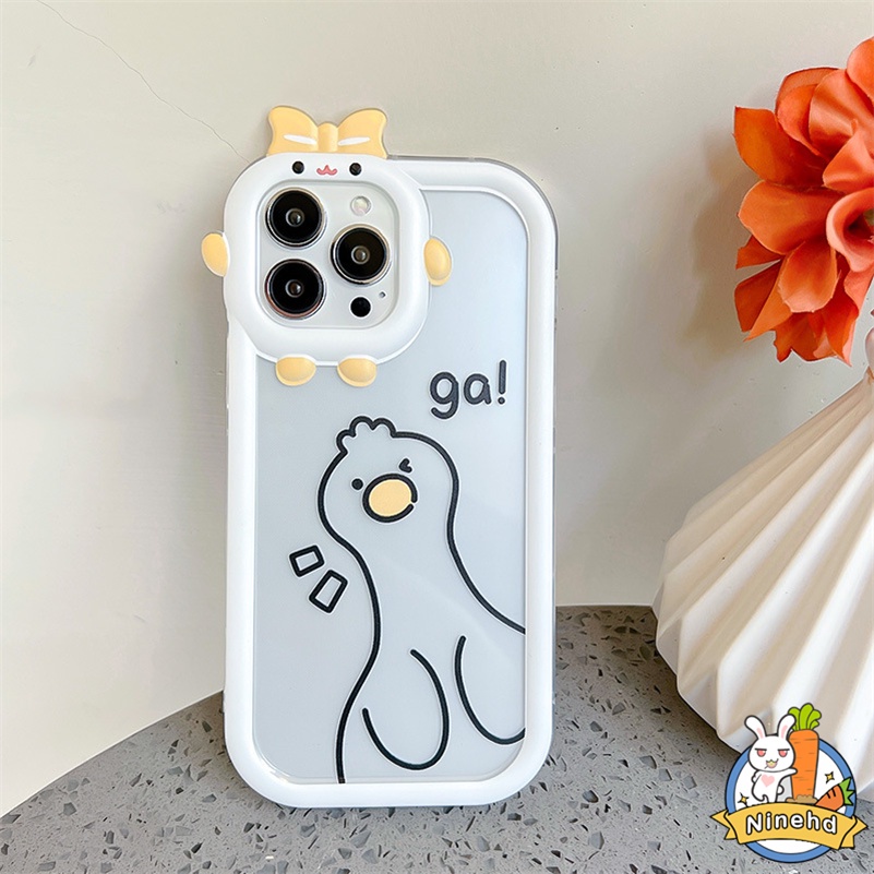 IPHONE Casing Kompatibel Untuk Iphone14 13 12 11 Pro Max X Xr Xs Max7 8 6 6s Plus Se2020 Bebek Lucu Putih Transparan Casing Ponsel Lensa Monster Kecil Shockproof Soft Case Cover Pelindung