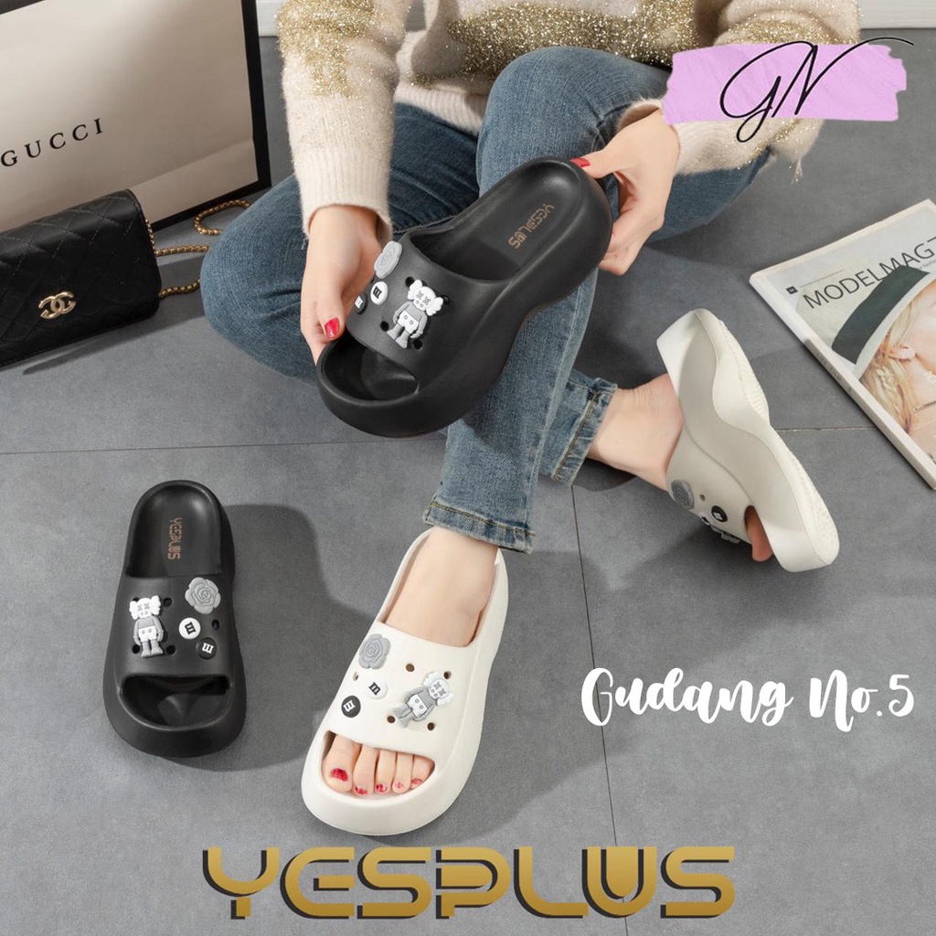 GN-7002-A7 Sandal Yesplus Selop Bahan EVA Wedges Tebal Korean Style Import Jelly Dengan Jibbitz