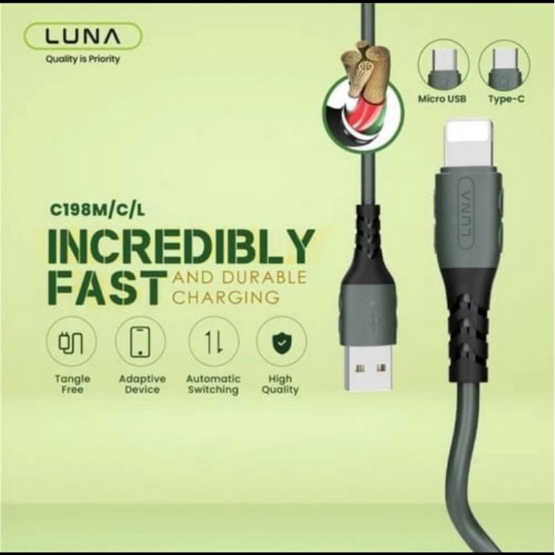 LUNA C198 KABEL DATA CHARGER FAST CHARGING 3A MICRO TYPE C LIGHTNING