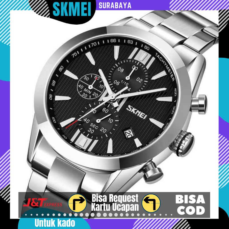 JAM TANGAN PRIA ANTI AIR NEW SKMEI 9302 ORIGINAL BERGARANSI FORMAL ELEGAN RANTAI KREPYAK KANTOR