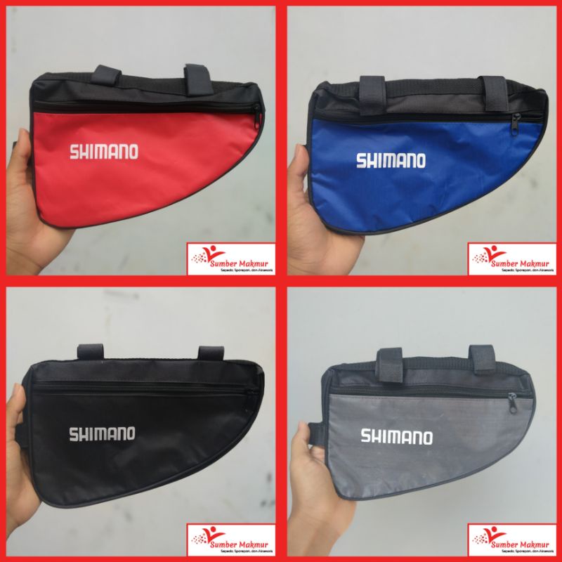 Tas Frame Sepeda Segitiga Shimano Dua Saku Kualitas Bagus Tebal Bahan 300D