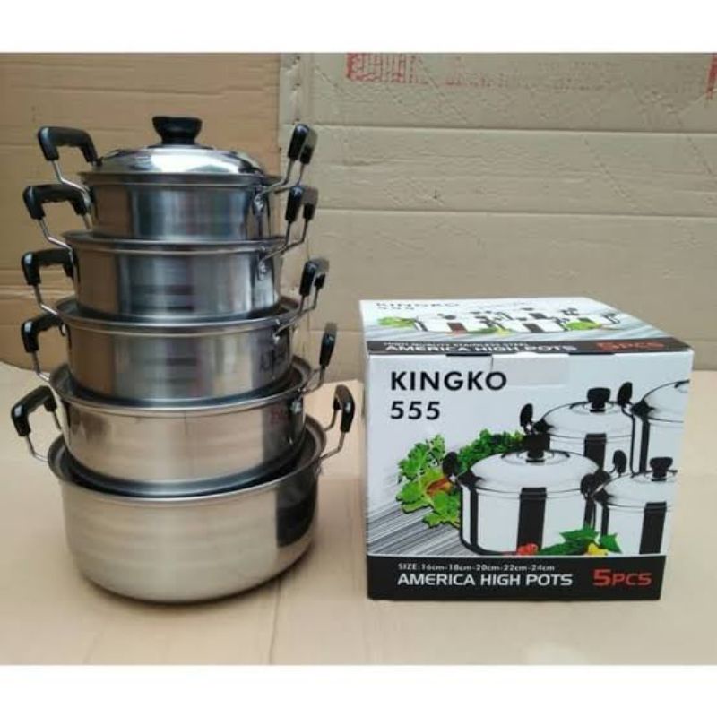 Panci Set Kingko 555 Stainless isi 5 set America High Pots + Steamer