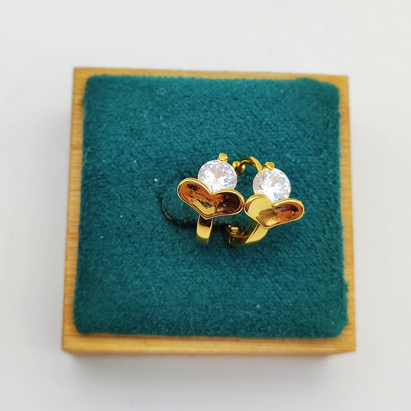 S925 Anting Berlian Hadiah Pacar Wanita Anting Berlapis Dengan Anting Cinta Emas Aksesoris Fashion