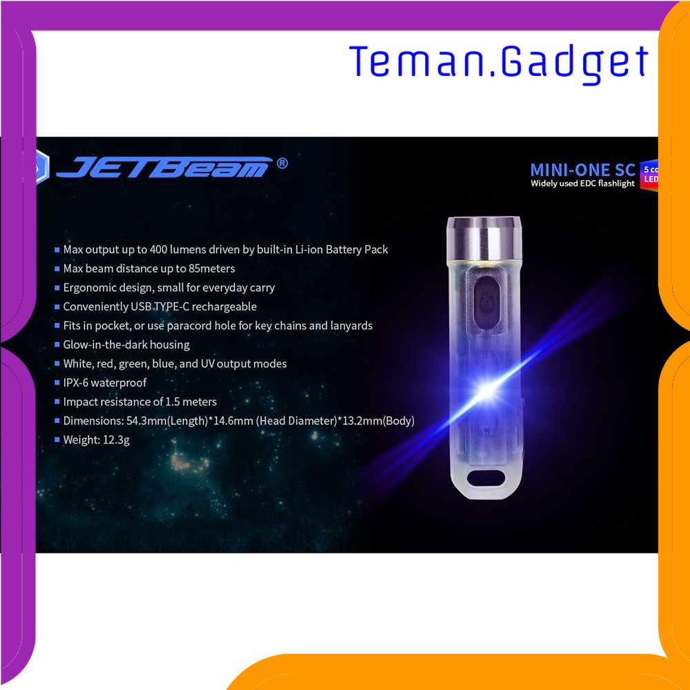 TG-SNT JETBeam Senter LED Mini One SC USB Rechargeable 5 Color 400 Lumens