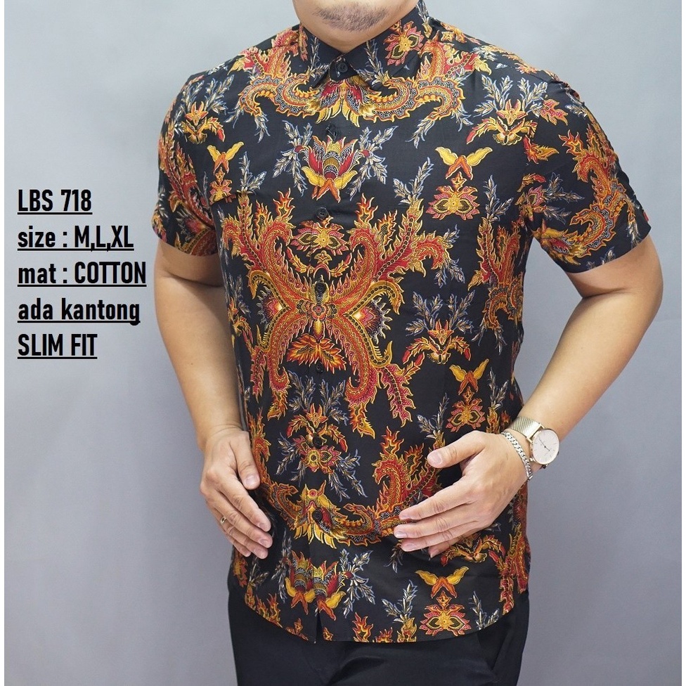 Baju Batik Pria Slimfit Kemeja Lengan Pendek Slim Fit LBS 718