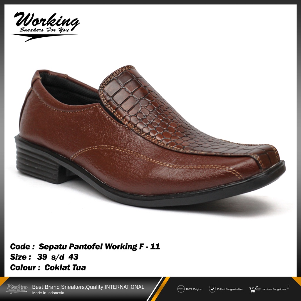 Sepatu Pantofel Pria Slop Working F-11 Motif Kulit Buaya