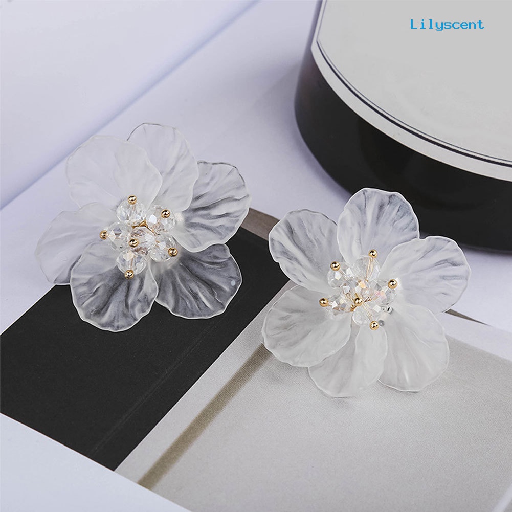 [LS] Gadis Wanita Gaya Korea Anting Bunga Transparan Pesta Belanja Ear Studs