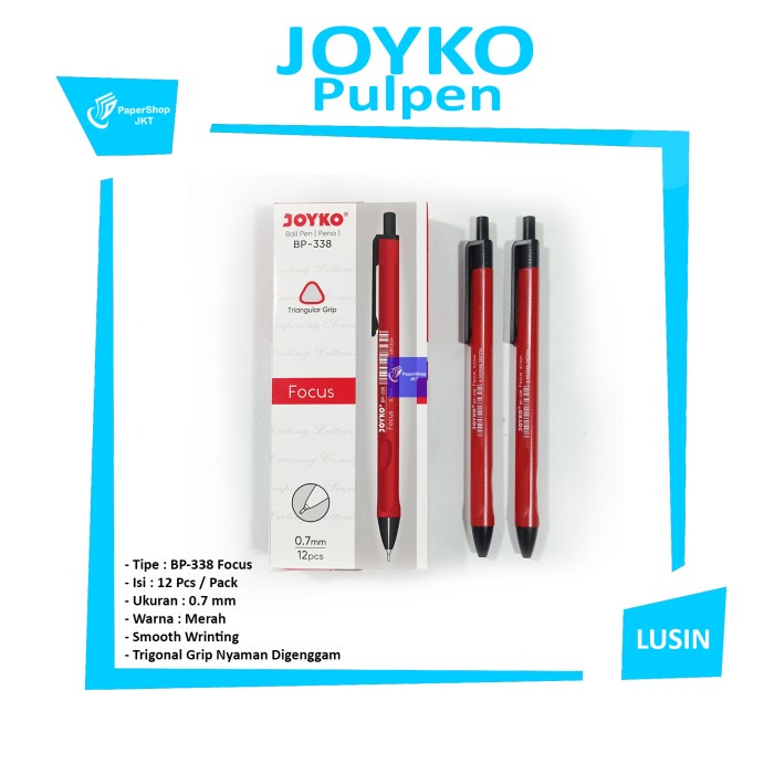 

JOYKO - Pulpen / Ballpen BP - 338 Focus Red / Merah - Lusin