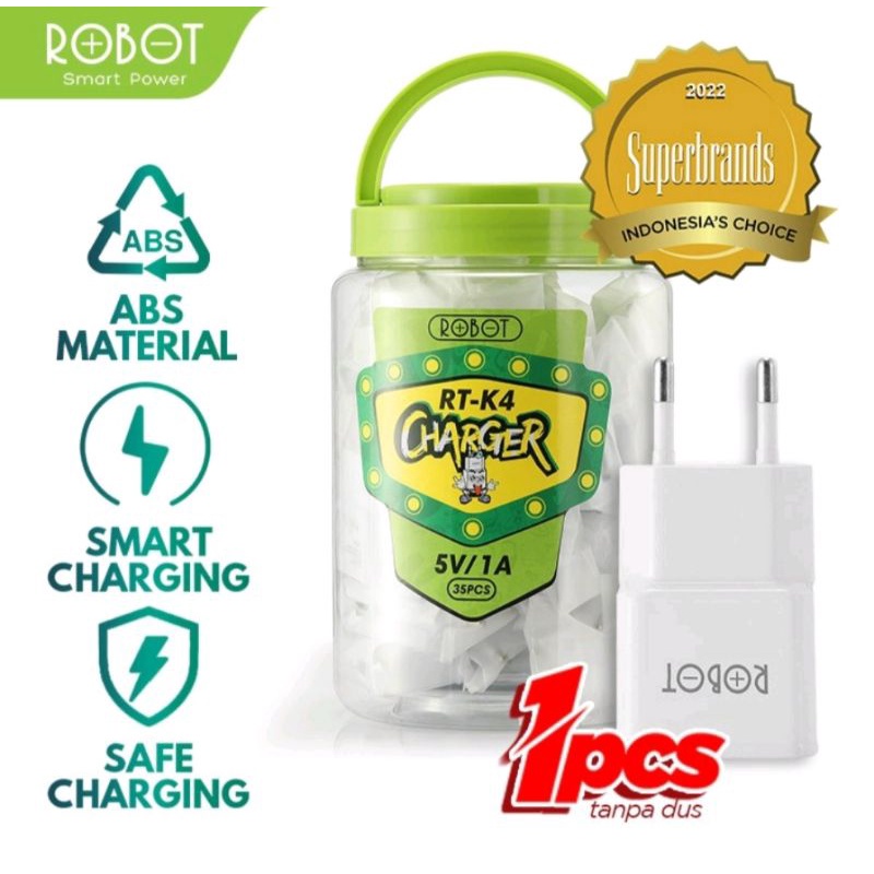 Adaptor charger batok charger ROBOT RT-K4 single output 1A | 1 toples isi 35pcs