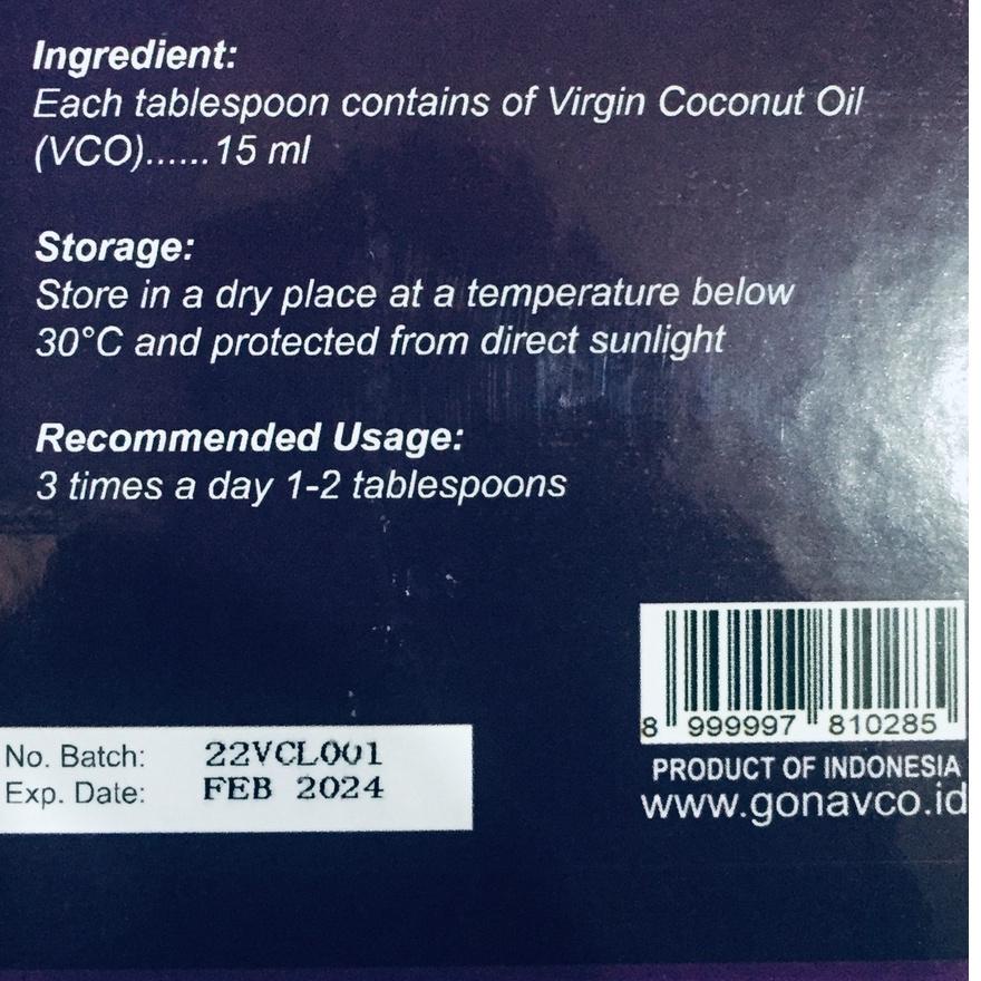 VCO Virgin Coconut Oil 1000ml GONAVCO Authentic Minyak Kelapa Murni 1000 ml Cold-pressed 1 liter untuk Diet Keto anti diabetes perawatan kulit rambut Bayi Kucing Kapsul Herbal Anjing VICO Bagoes SR12 Bali Coconut BPOM
