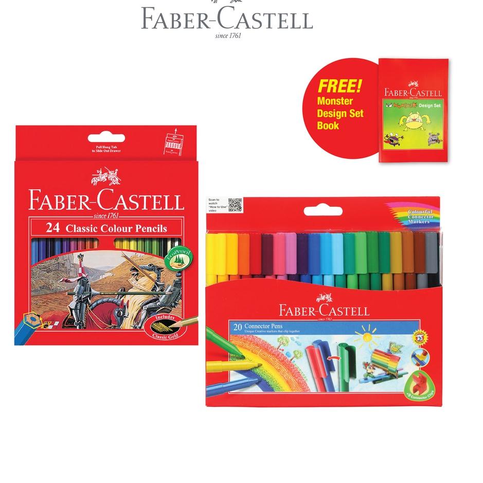 

Langsung Kirim Faber-Castell Pensil Warna set 24 & Connector Pen 20 Free Activity Book TR6**