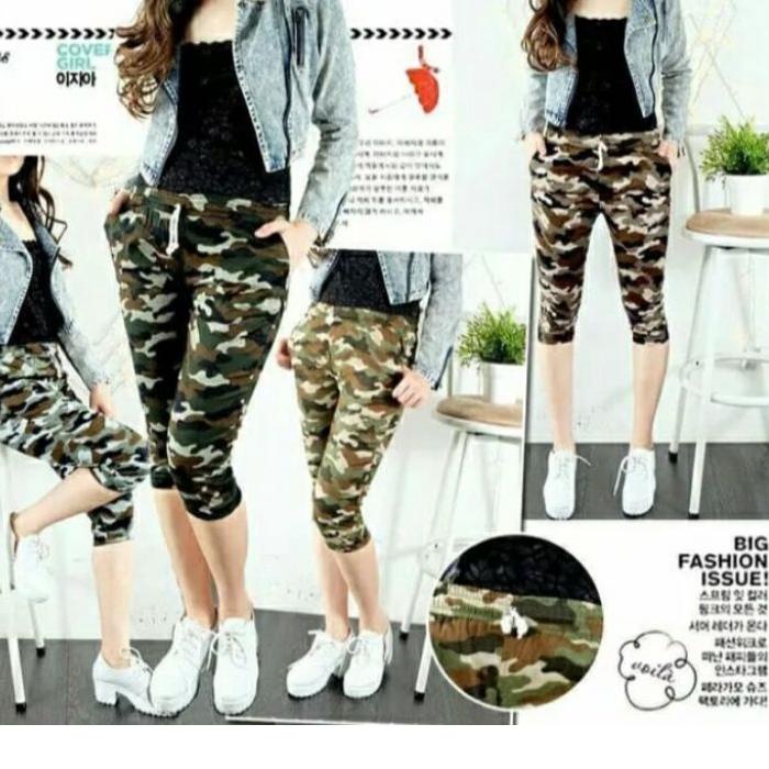 Depan CELANA PENDEK 7/8 LORENG DEWASA // CELANA PENDEK WANITA DEWASA