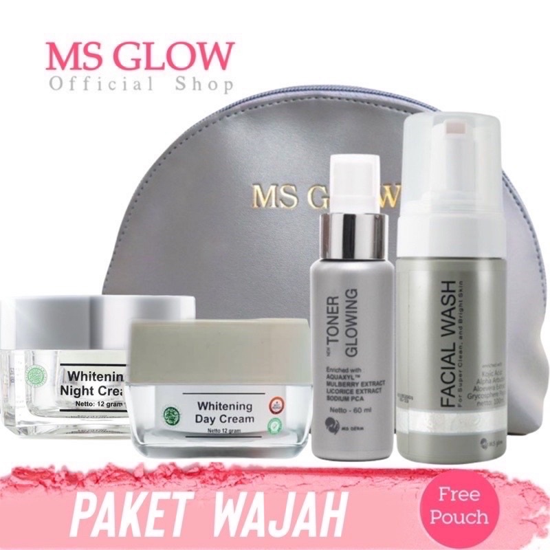 Paket Wajah Ms Glow Original 100% Bpom Free Pouch / Ms glow Whitening Acne Luminous Whitcell Dna