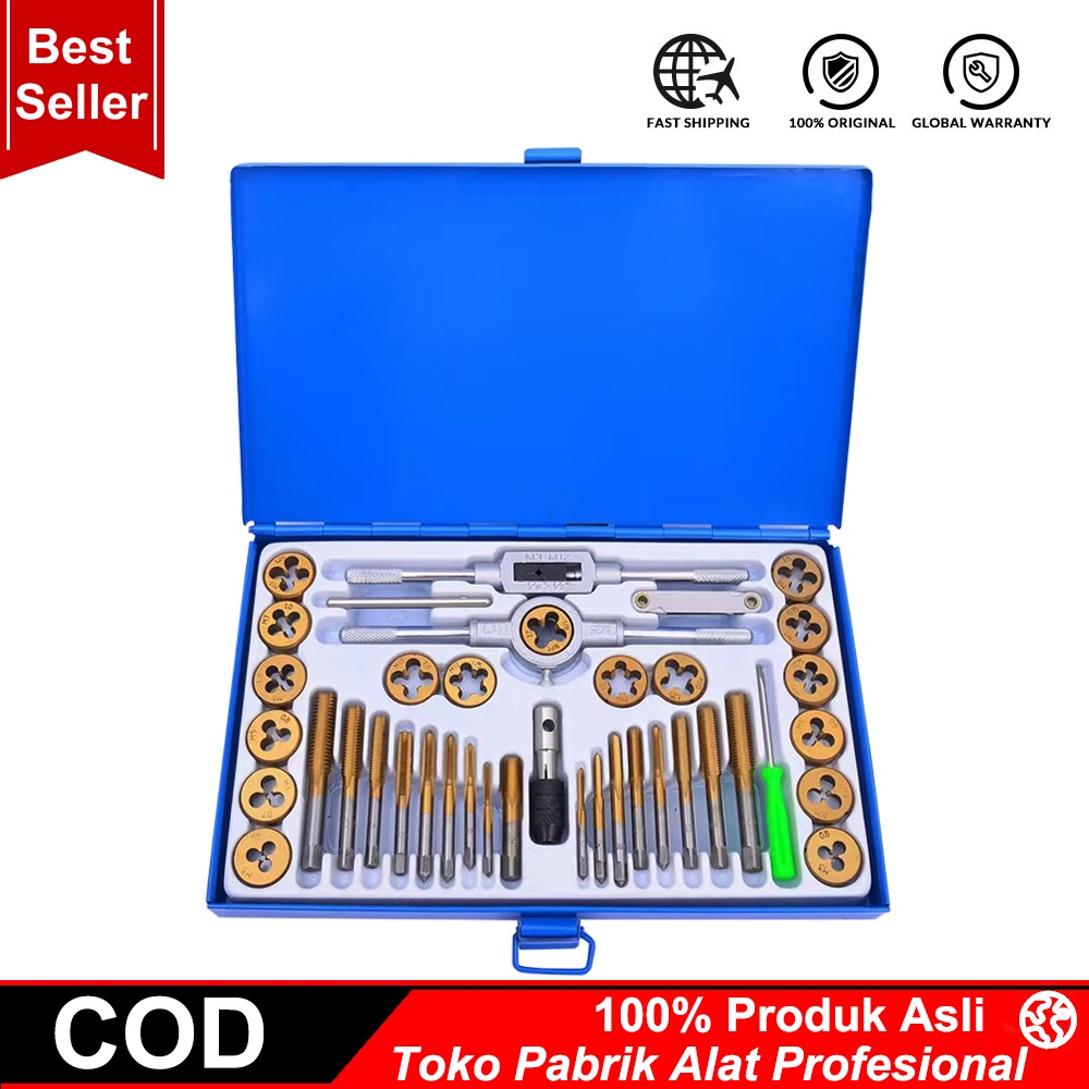 COOFARI Tap And Dies Set 40 Pcs Hand Tap Die 40Pcs Alat Senai dan Ulir