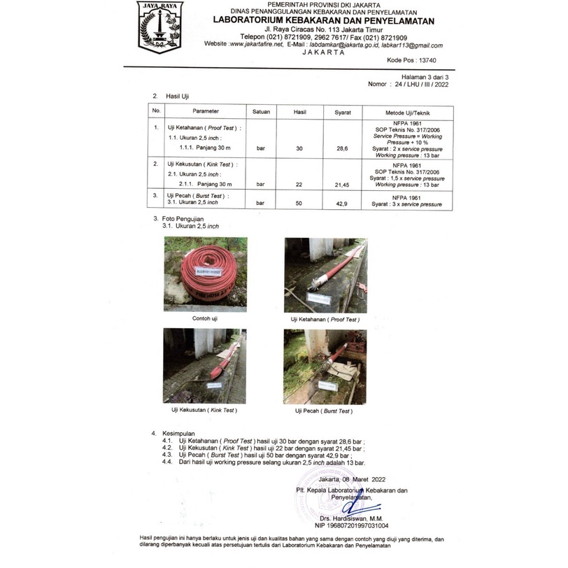 Fire Hose Canvas EPDM Tonata / Selang Pemadam 2.5&quot; x 30m / 30 m