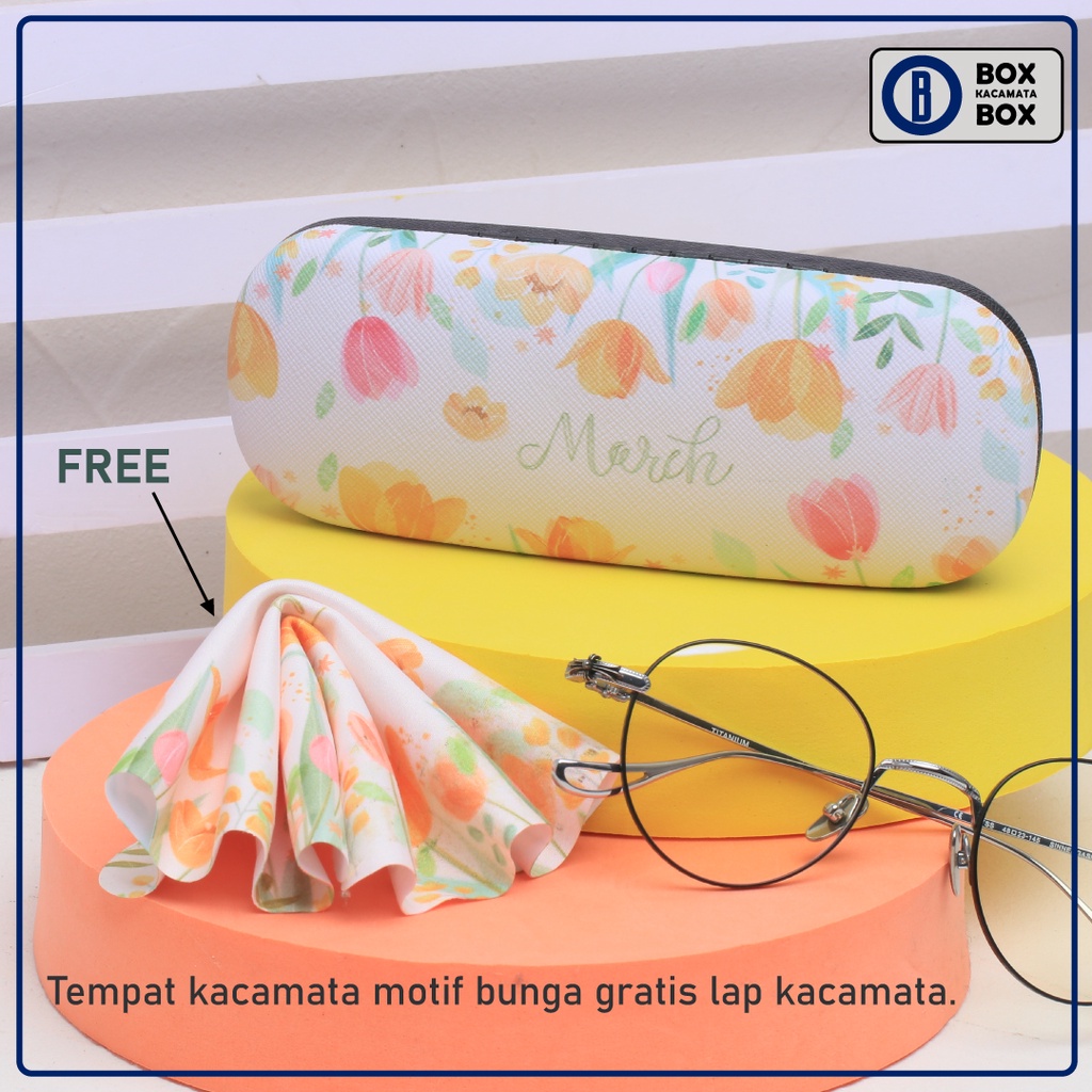 Tempat Kacamata Hard Case / Box Kacamata FREE LAP Cepuk Magnet Kokoh Motif Bunga lucu C11