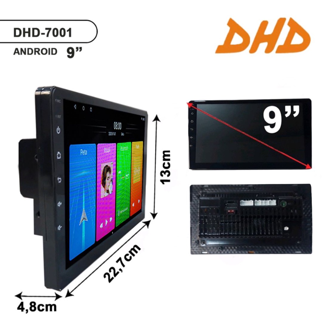 2 din Head Unit Android 9 inch DHD 7001 Double Din Bluetooth GPS Mirrorlink