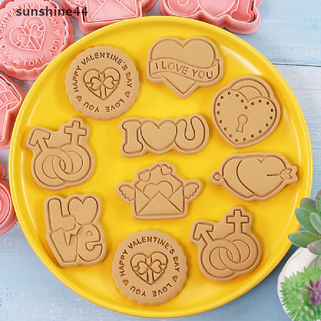 Sunshine 8Pcs 3D Valene's Day Cookie Cutters Biscuit Mold Cetakan Kue Kering Cap Dekorasi Pesta Baking Tools.