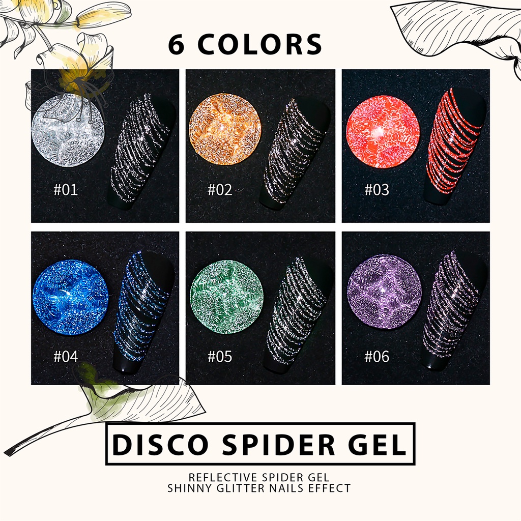 [ COD ] SPIDER GEL POLISH GLITTER DISCO/ KUTEK GEL PAINTING JARING GARIS/ NAILART GLITER NAIL ART