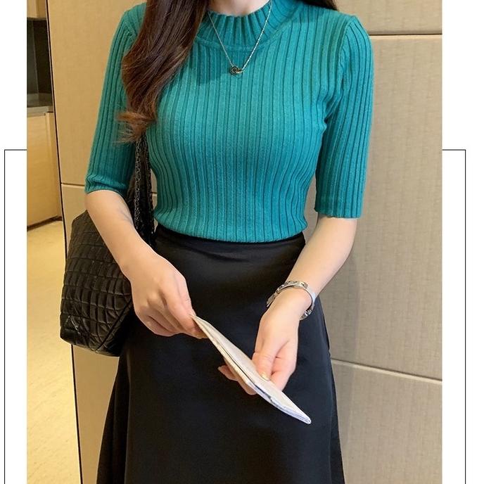 New Stock Midi Turtleneck Premium Turtle Neck Lengan Pendek Atasan Baju Rajut Wanita Santana