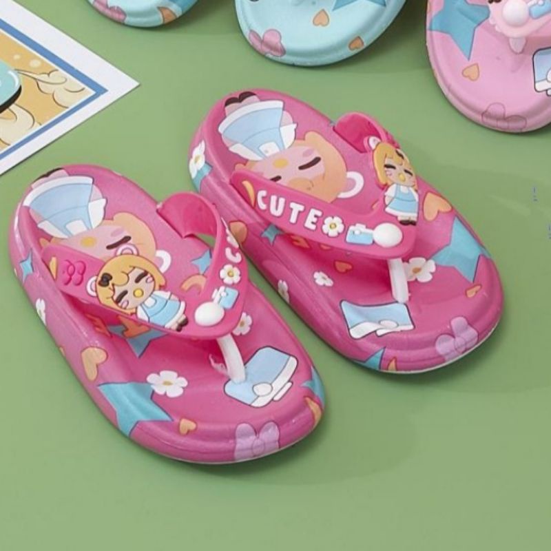Sandal anak terbaru Sandal import bekro Sendal karet pcu trendy empuk nyaman Selop wanita motif Cute happy