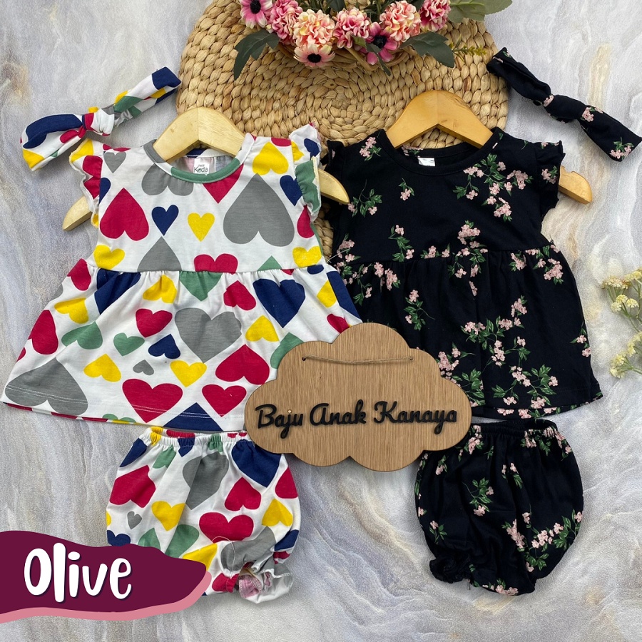 3-15 BLN SETELAN BAYI OLIVE FREE HEADBAND Little Koda 3In1 SET versi 1 (SNI)