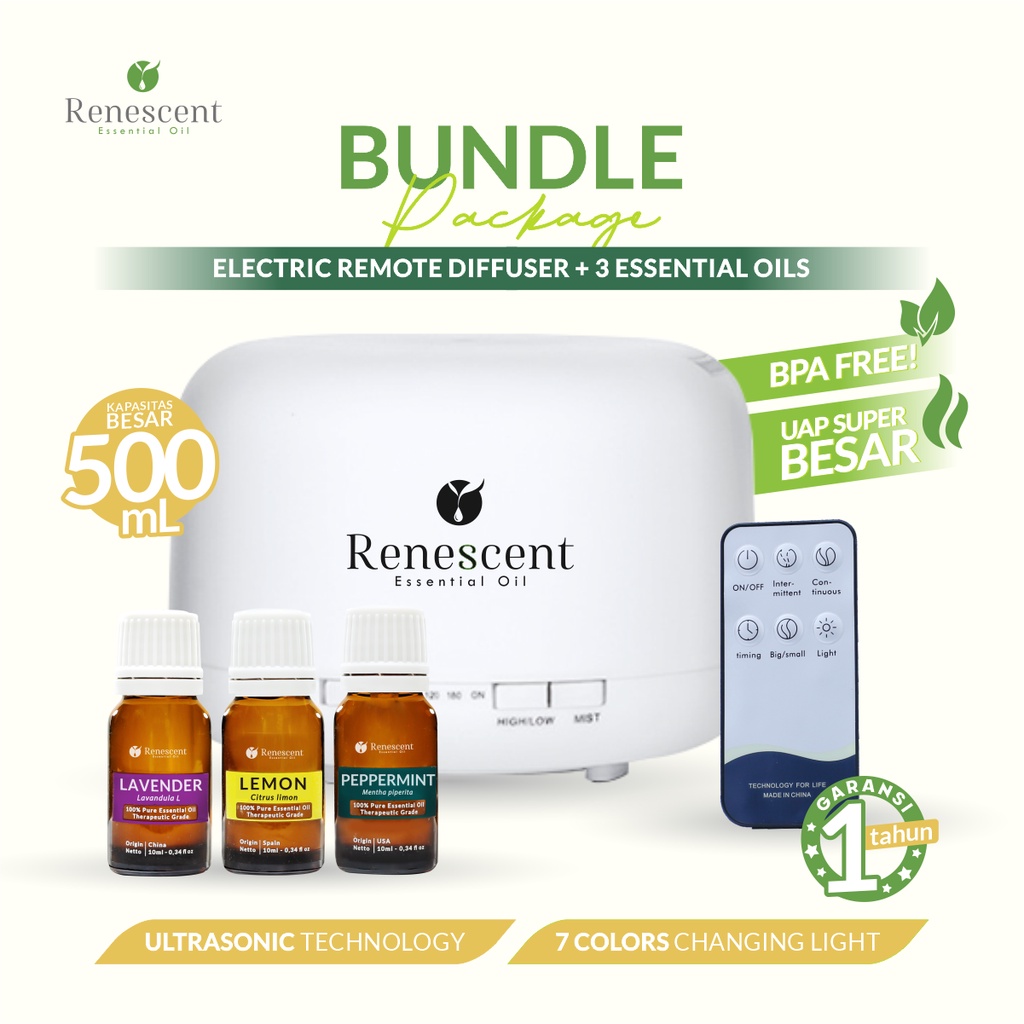 Renescent Diffuser 500ml Pengharum Ruangan &amp; Aromaterapi Essential Oil Aromatherapy Humidifier Difuser Aromaterapi