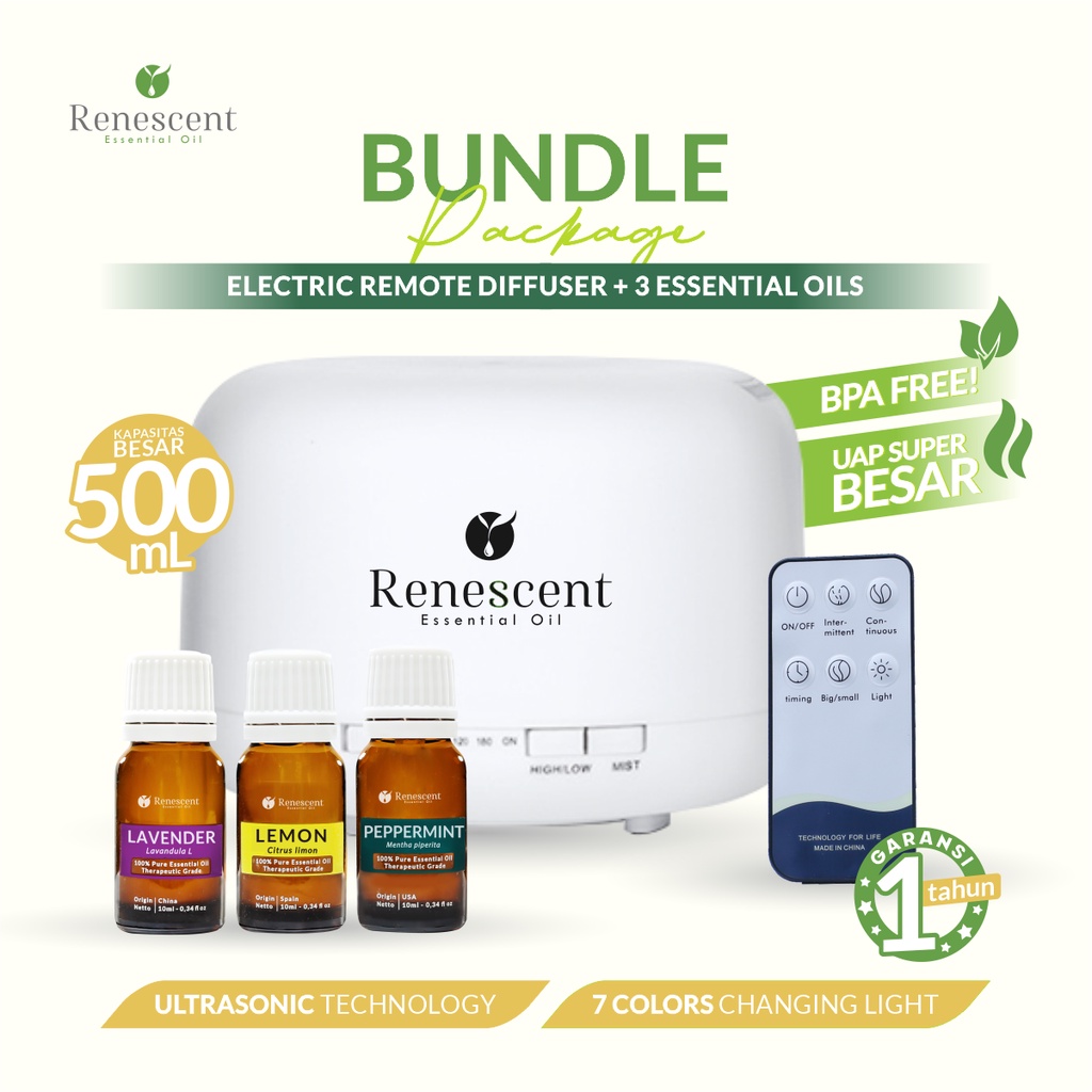 Renescent Diffuser 500ml Pengharum Ruangan &amp; Aromaterapi Essential Oil