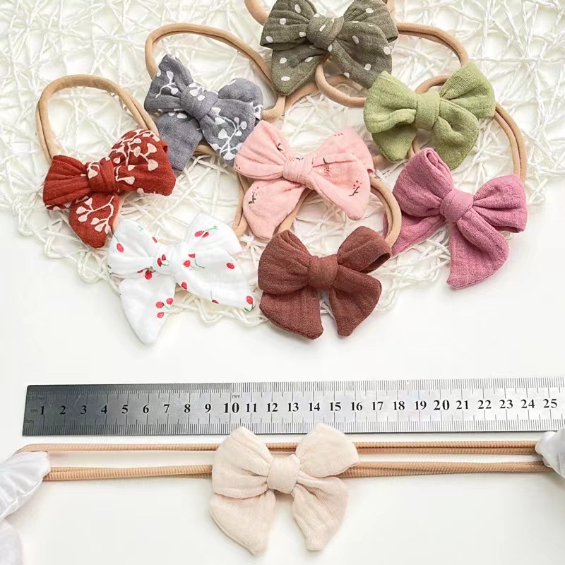 SOFT NON-TRACE PREMIUM BABY TODDLER SMALL BOW RIBBON CUTE HEADBAND HAIRBAND BENDO BANDO BANDANA PITA ANAK BALITA BAYI COTTON NYLON LINEN LACE EMBROIDERY AKSESORIS KARET RAMBUT WARNA SOLID POLOS PASTEL LEMBUT KOREA KOREAN STYLE